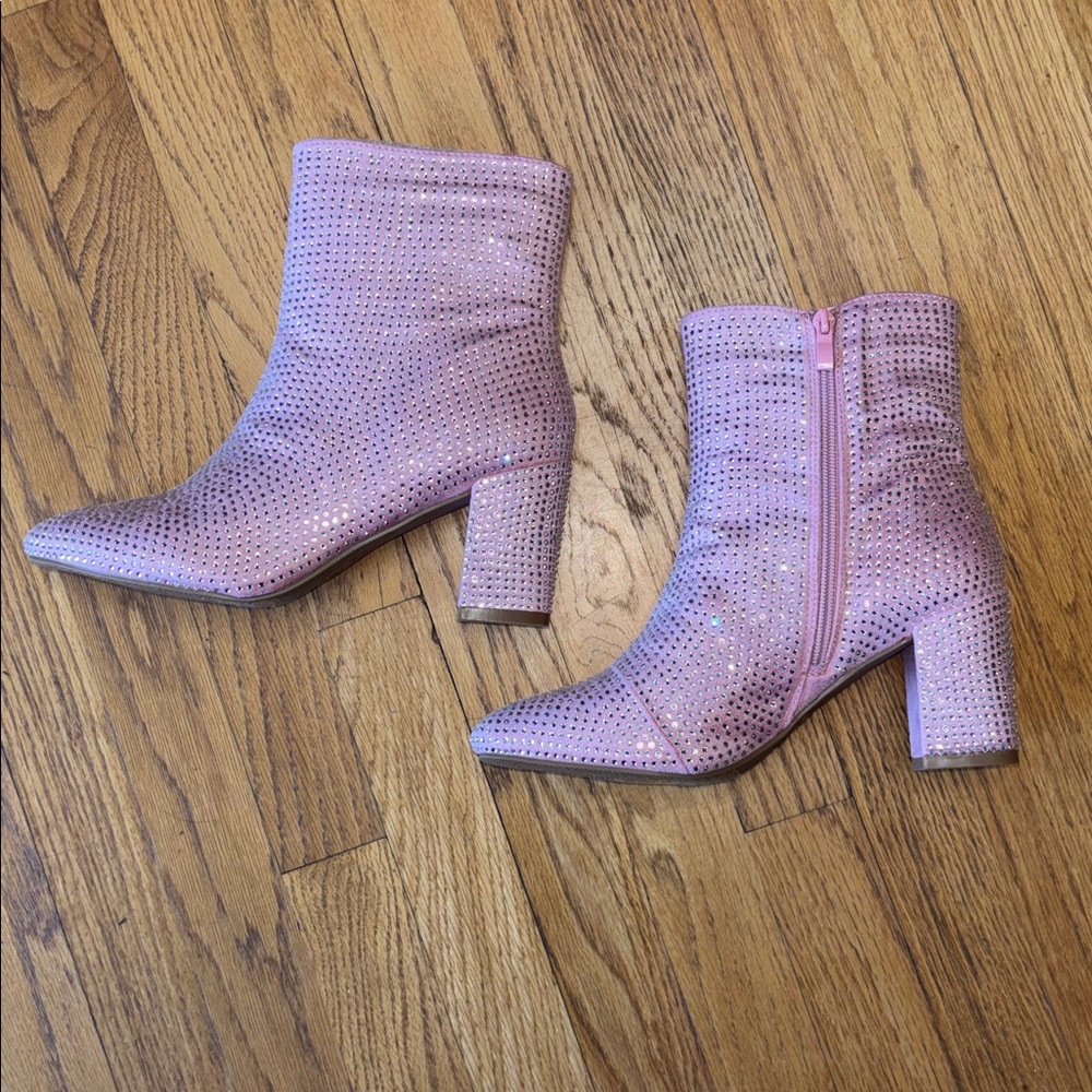 Top Moda *NEW* HESTER-15 Ankle Boots Block Heel Rhinestone Bling Pink Zipper 10 - Picture 9 of 16